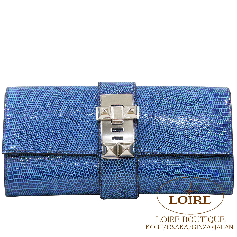 エルメス<br>ポシェットメドール<br>ブルーペトロール<br>リザード<br>シルバー金具 