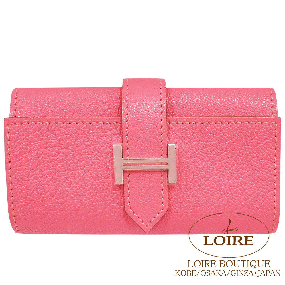 エルメス<br>ベアン キーケース 4連<br>ローズリップスティック<br>シェーブル<br>シルバー金具