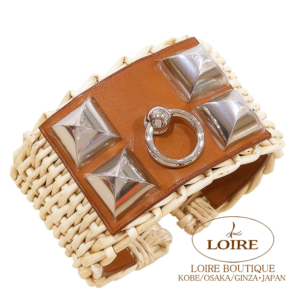 エルメス<br>コリエ･ド･シアン ブレスレット<br>M<br>ナチュラル×フォーブ<br>柳×バレニア<br>シルバー金具
