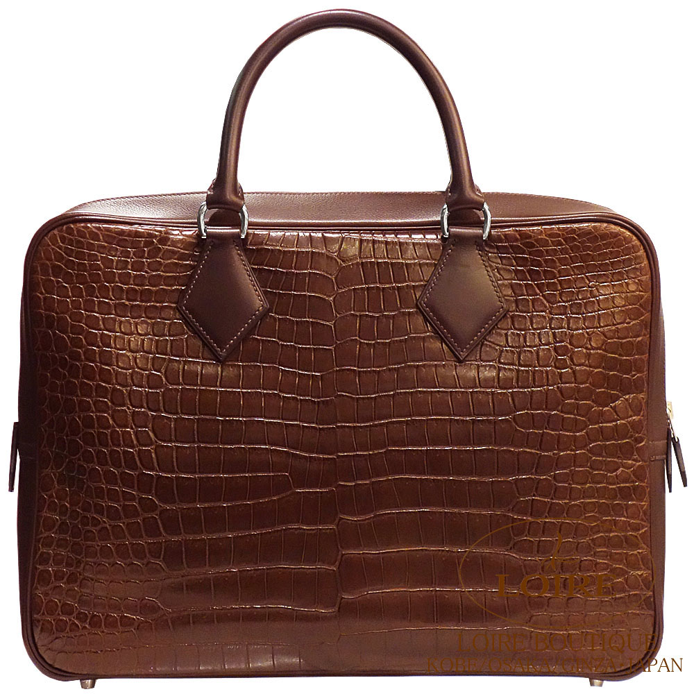 エルメス<br>プリュムドッグ 38cm<br>エベンヌ<br>クロコダイル ポロサスマット×クレマンス×ボックスカーフ<br>シルバー金具