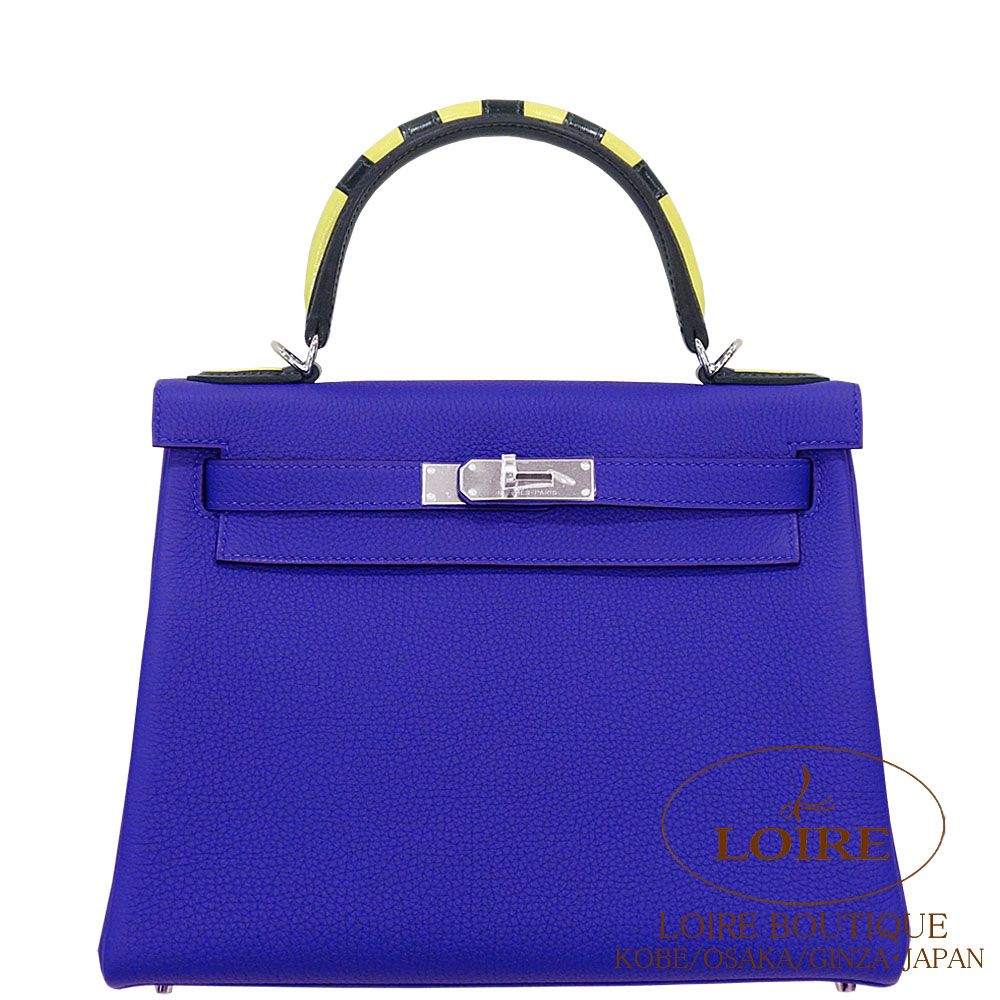 エルメス<br>ケリー 28cm 内縫い<br>トロット<br>ブルーエレクトリック×ブルーインディゴ×ライム×ヴェールフォンセ<br>トゴ×ボックスカーフ×シェーブル<br>シルバー金具