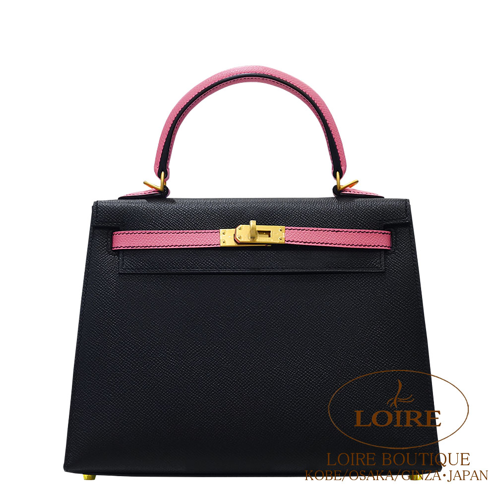 エルメス<br>ケリー 25cm 外縫い<br>パーソナル<br>クロ×ローズアザレ<br>エプソン<br>マットゴールド金具