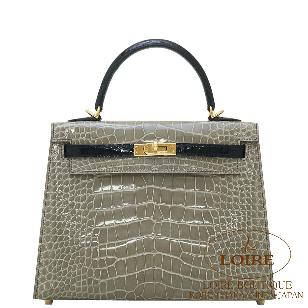 エルメス<br>ケリー 25cm 外縫い<br>パーソナル<br>グリトゥールトゥレール×クロ<br>クロコダイル アリゲーター<br>ゴールド金具