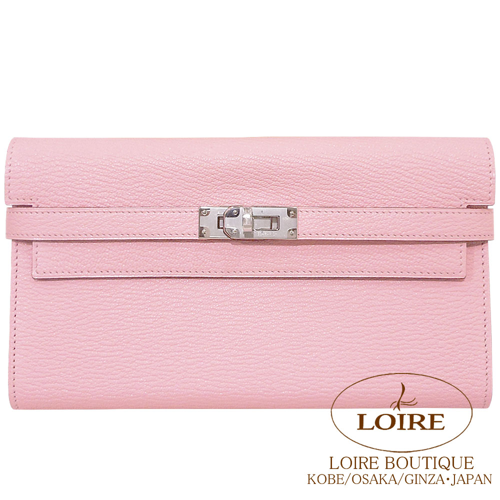 エルメス <br>ケリーポルテヴァリュル ロング<br>ローズサクラ<br>シェーブル<br>シルバー金具