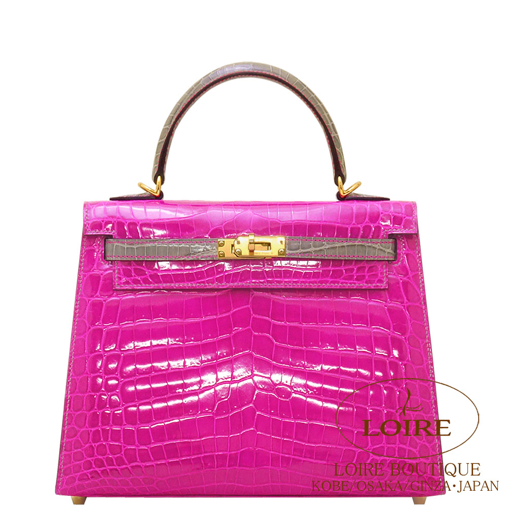 エルメス<br>ケリー 25cm 外縫い<br>パーソナル<br>ローズシェヘラザード×グリトゥールトゥレール<br>クロコダイル ニロティカス<br>ゴールド金具