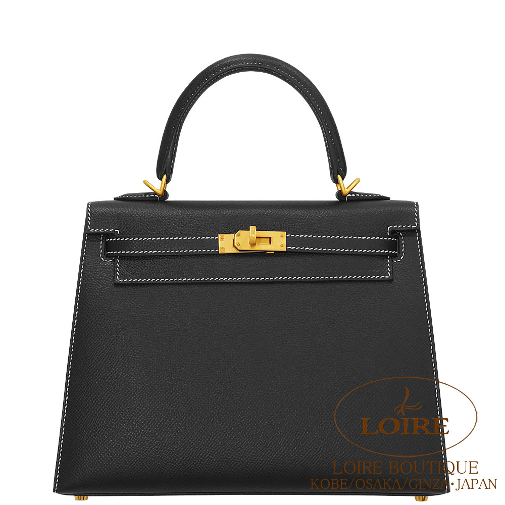 エルメス<br>ケリー 25cm 外縫い<br>パーソナル<br>クロ(シロステッチ)<br>エプソン<br>マットゴールド金具