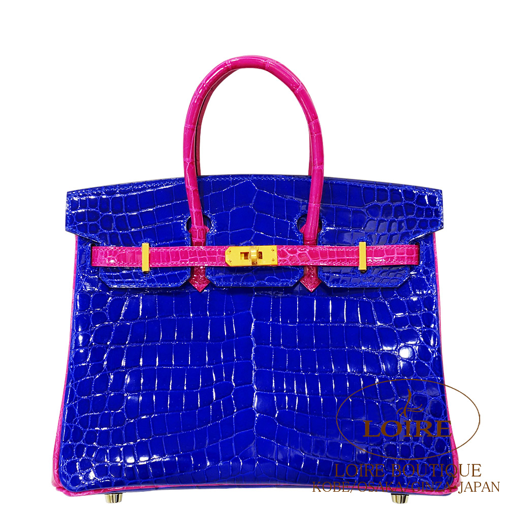 エルメス<br>バーキン 25cm<br>パーソナル<br>ブルーエレクトリック×ローズシェヘラザード<br>クロコダイル ニロティカス<br>マットゴールド金具　