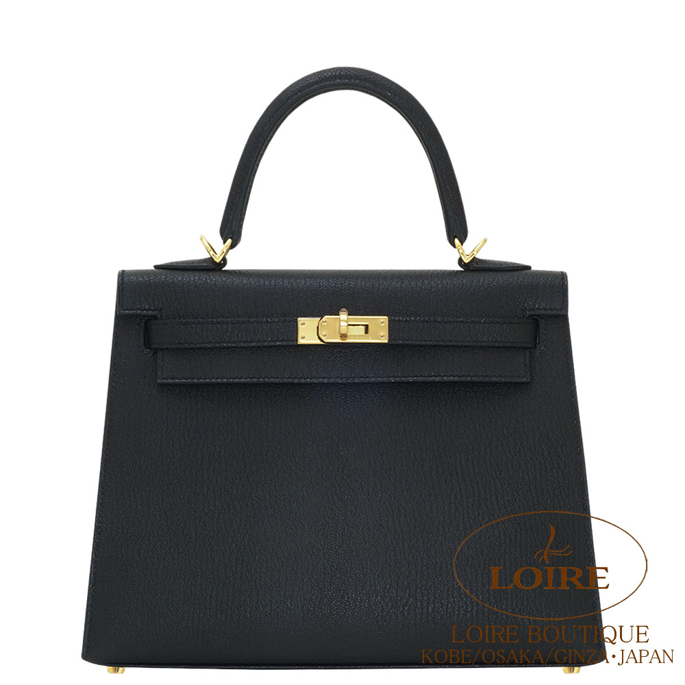 エルメス<br>ケリー 25cm 外縫い<br>パーソナル<br>クロ<br>シェーブル<br>ゴールド金具