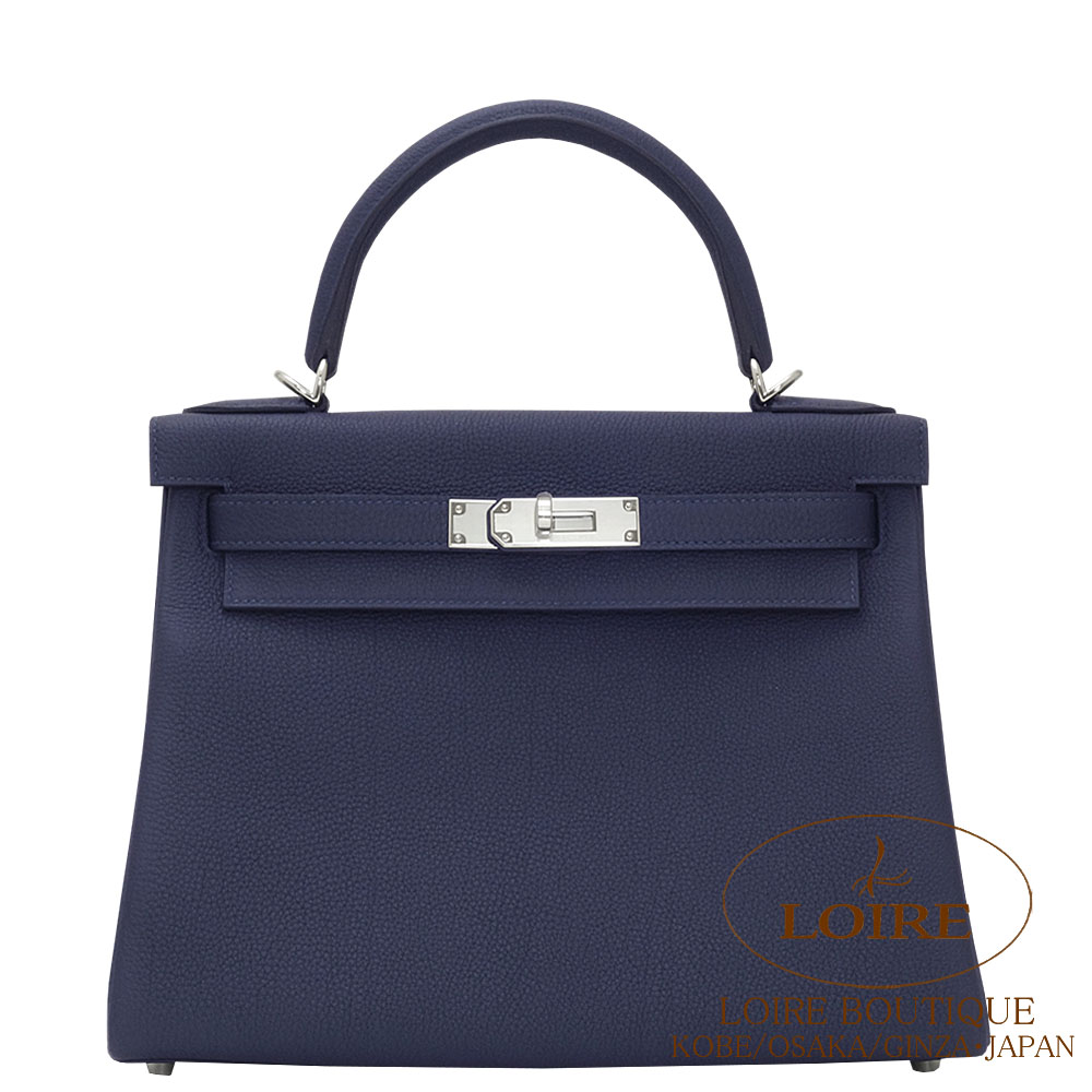 エルメス<br>ケリー 28cm 内縫い<br>ブルーニュイ<br>トゴ<br>シルバー金具 