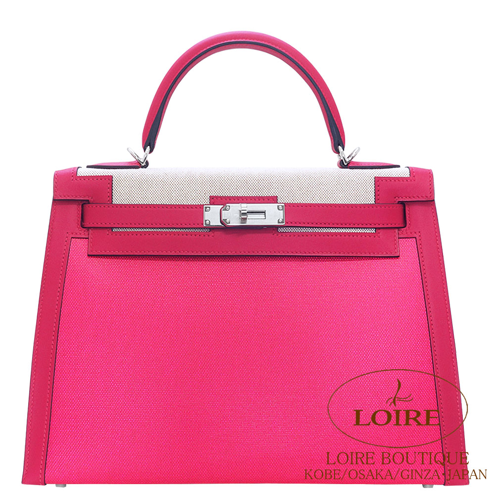 エルメス<br>ケリー 32cm 外縫い<br>ローズショッキング×フランボワーズ×エクリュ<br>トワルアッシュベルリンヌ×スイフト<br>シルバー金具