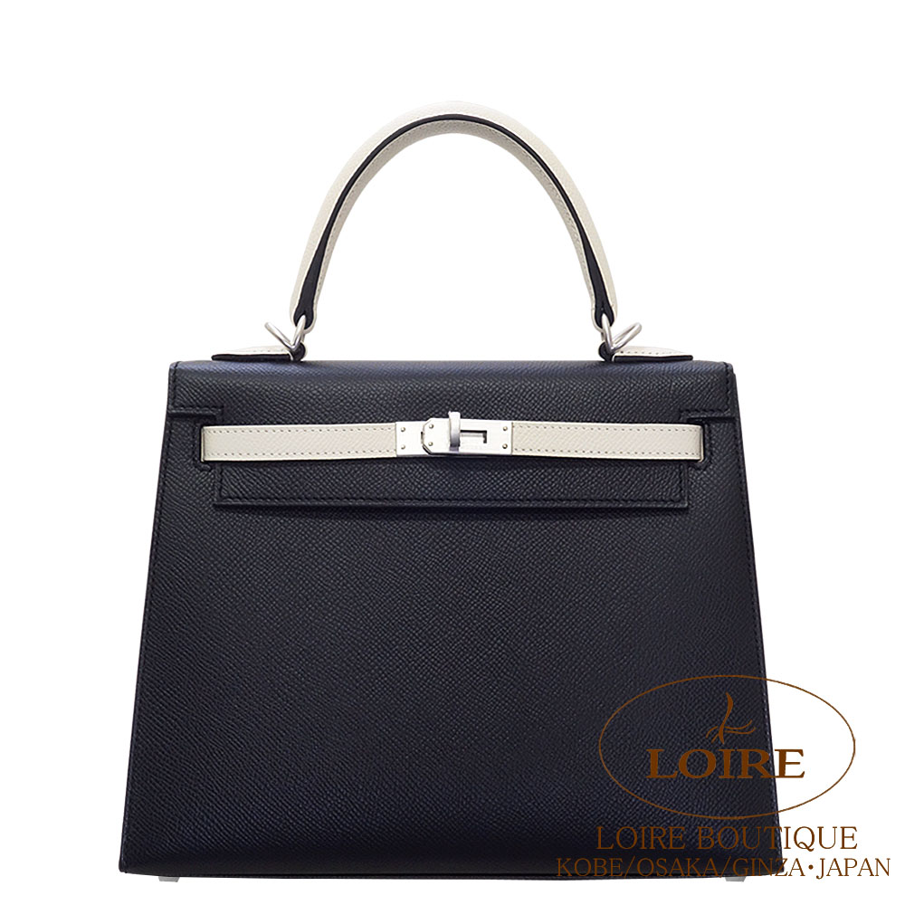 エルメス<br>ケリー 25cm 外縫い<br>パーソナル<br>クロ×クレ<br>エプソン<br>マットシルバー金具