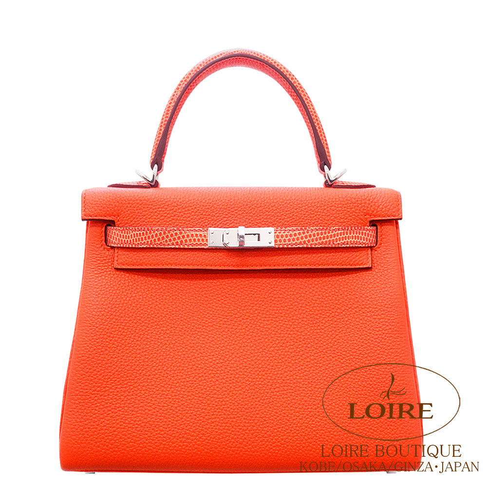 エルメス<br>ケリー 25cm 内縫い<br>タッチ<br>オレンジポピー×カプシーヌ<br>トゴ×リザード<br>シルバー金具