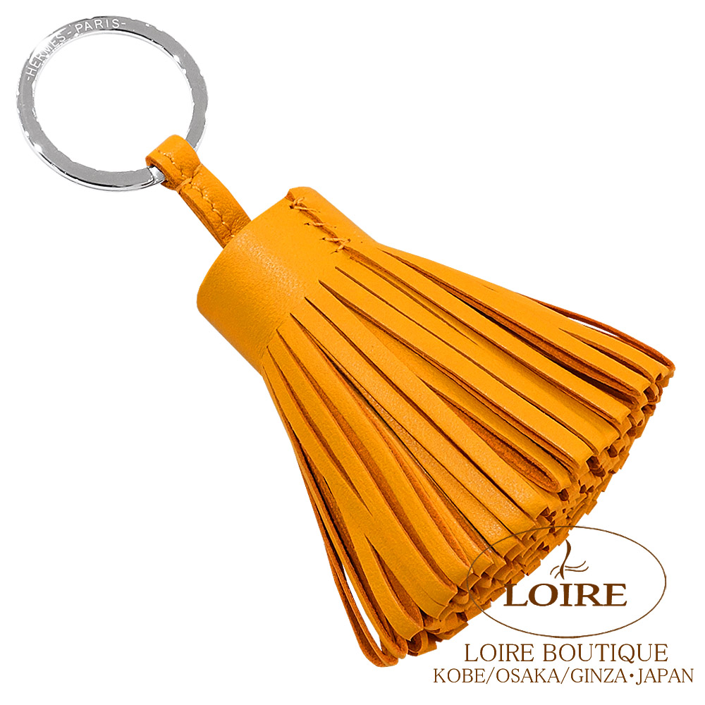 エルメス<br>カルメン キーリング<br>オレンジ<br>ラムスキン<br>シルバー金具　