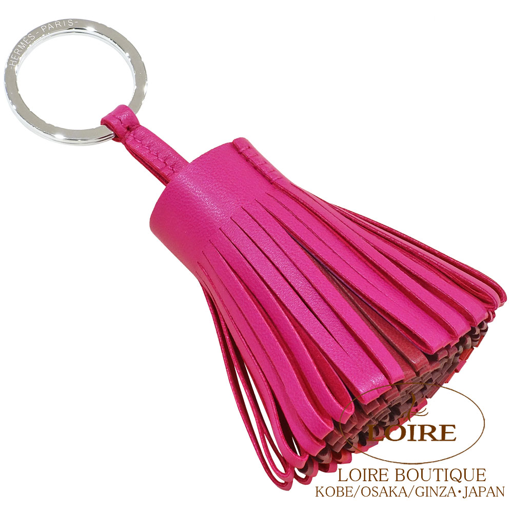 エルメス<br>カルメン キーリング<br>ローズパープル×ルージュグレナ×ルージュ<br>ラムスキン<br>シルバー金具　
