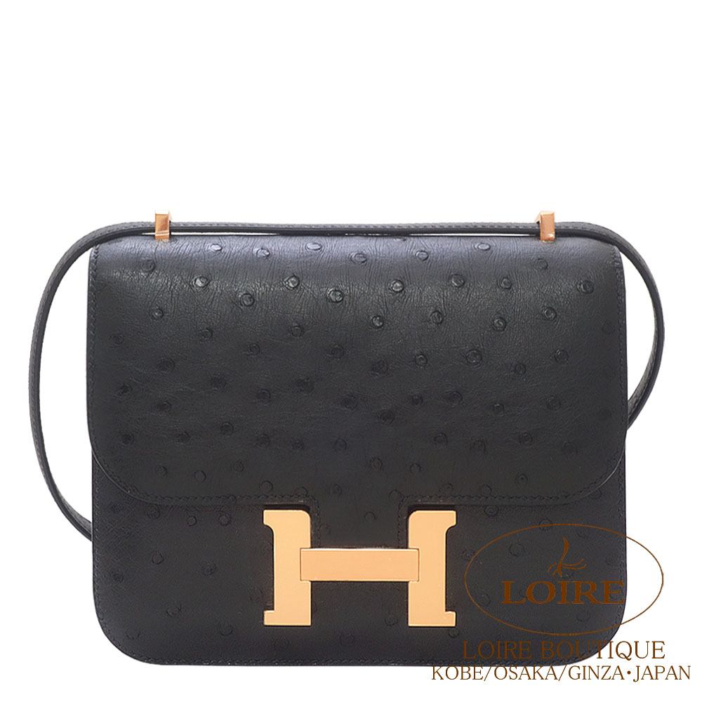 エルメス<br>コンスタンス ミニ<br>クロ<br>オーストリッチ<br>ローズゴールド金具
