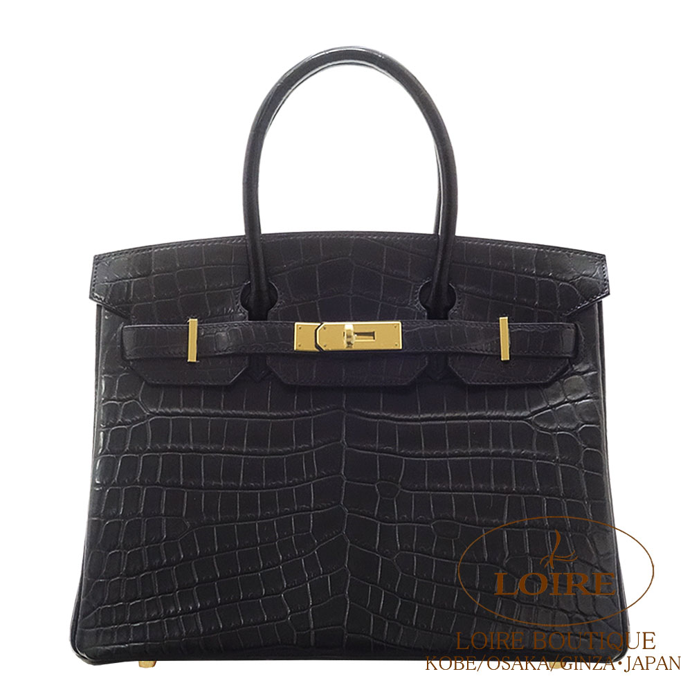 エルメス<br>バーキン 30cm<br>クロ<br>クロコダイル ニロティカスマット<br>ゴールド金具
