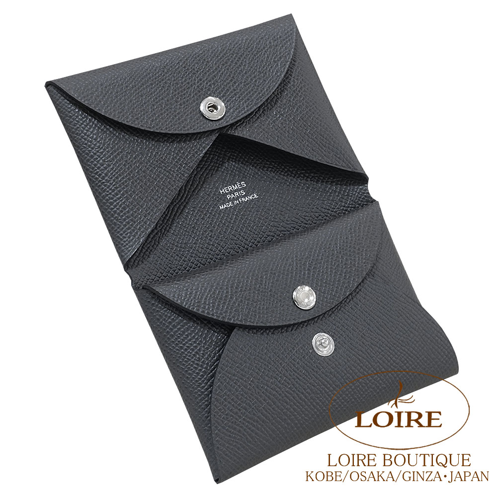 エルメス<br>カルヴィ デュオ<br>コインケース付きカードケース<br>グラファイト <br>エプソン<br>シルバー金具