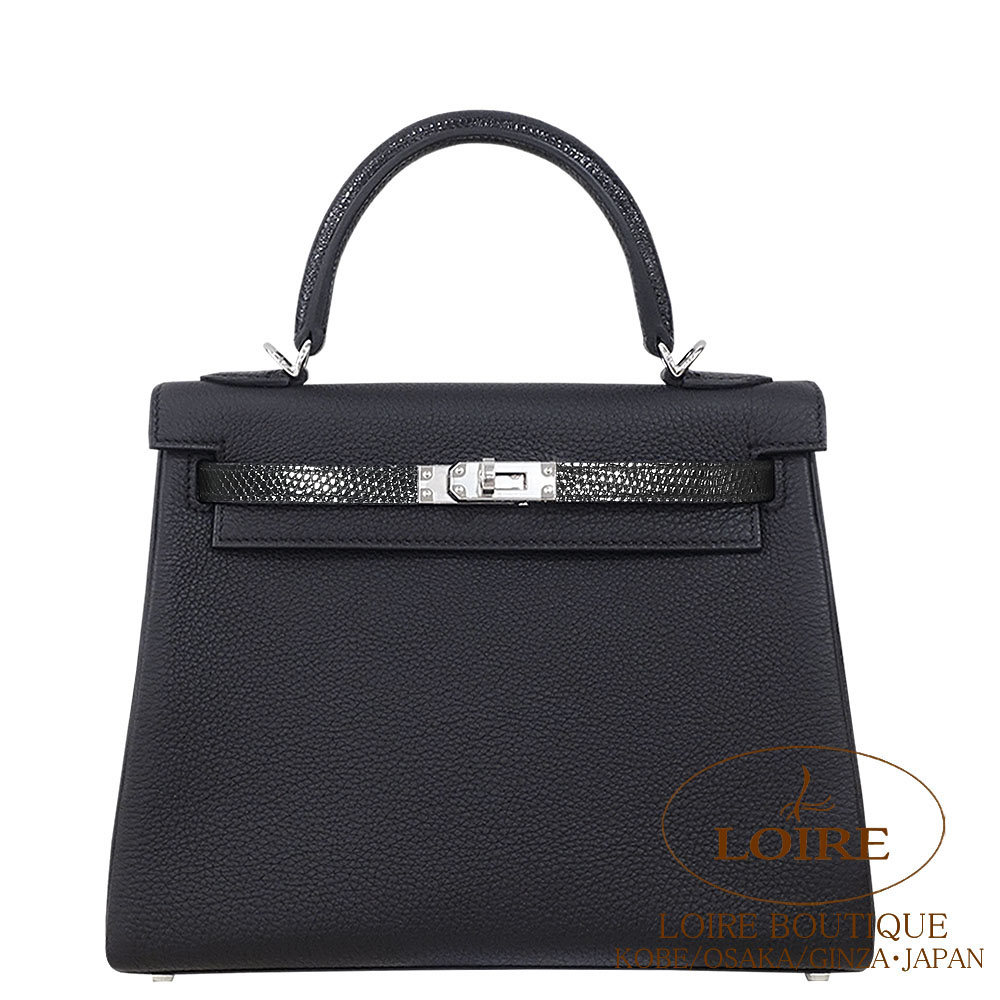 エルメス<br>ケリー 25cm 内縫い<br>タッチ<br>クロ<br>トゴ×リザード<br>シルバー金具