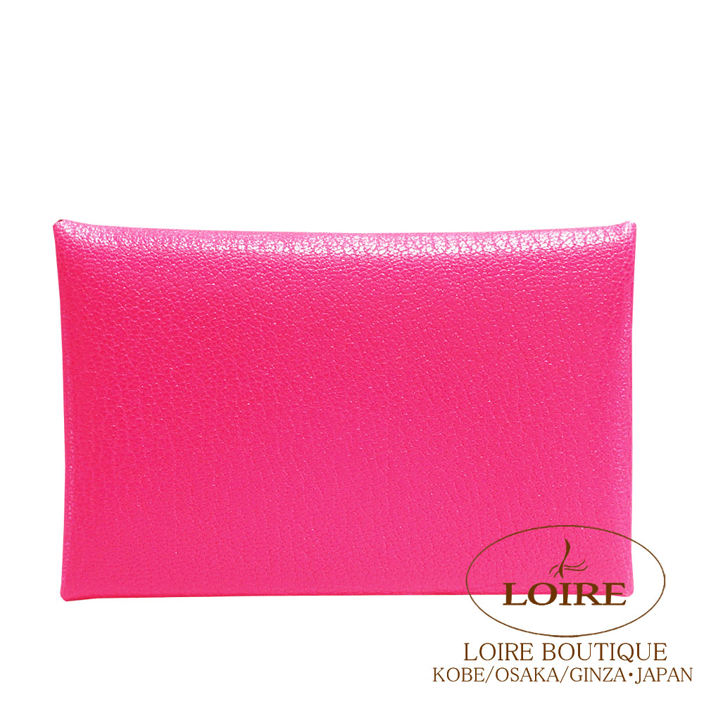エルメス<br>カルヴィ カードケース<br>ローズポップ<br>シェーブルシャムキア<br>シルバー金具