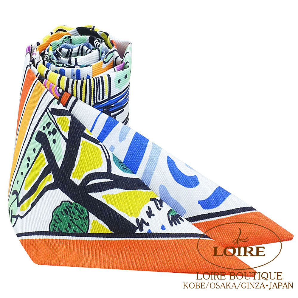 エルメス<br>トゥイリー<br> レイユール・デテ<br>ジョーヌ×ブルー×オレンジ<br>シルク