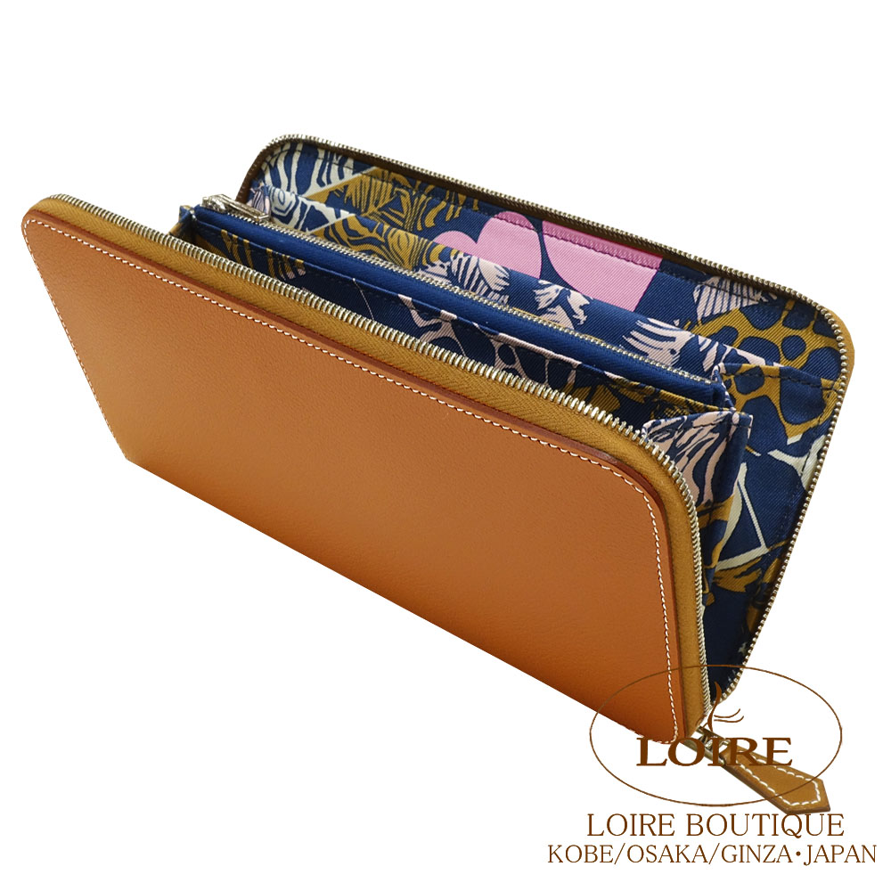 エルメス<br>アザップ シルクイン ロング<br>ゴールド×ブルーネイビー<br>ヴォー・エヴァーカラー×シルク<br>シルバー金具