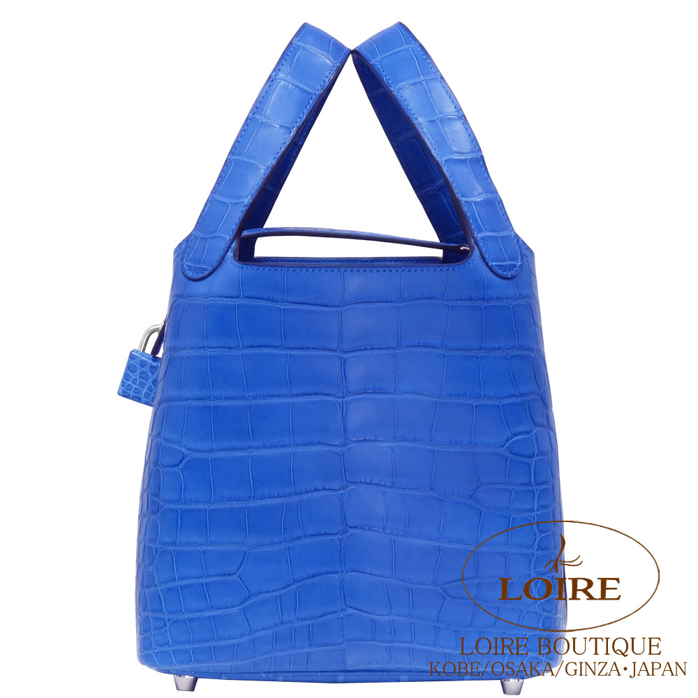 エルメス<br>ピコタンロック PM<br>ブルーゼリージュ<br>クロコダイル アリゲーターマット<br>シルバー金具