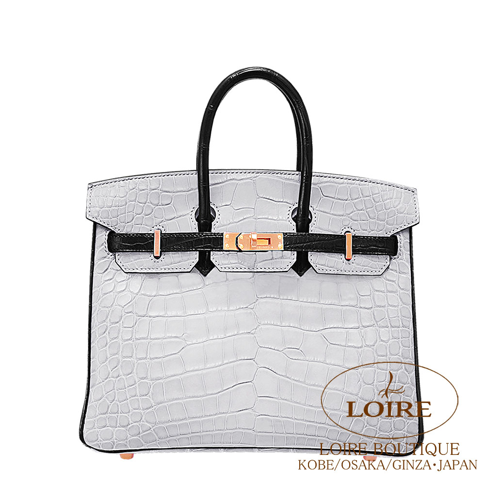 エルメス<br>バーキン 25cm<br>パーソナル<br>グリペール×クロ<br>クロコダイル アリゲーターマット<br>ローズゴールド金具<br>