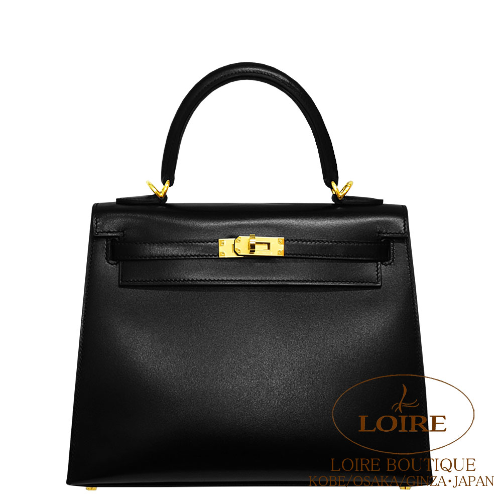 エルメス<br>ケリー 25cm 外縫い<br>クロ<br>ボックスカーフ<br>ゴールド金具